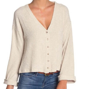 Code x Mode New Women’s M Button Up Long‎ Sleeve V-Neck Ribbed Knit Top